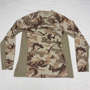 Simms SolarFlex Crewneck Shirt Mens Medium Camo UPF 50 Long Sleeve Fishing Tee